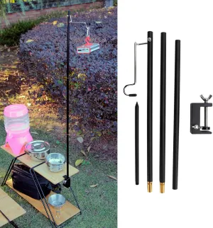 Topyond Folding Lantern Pole Table Folding Light Post Aluminium Portable BBQ Camping Fishing Stand, Telescopic Camping Light Essential,for Picnic, Hiking, Fishing, Backpacking, Garden BBQ
