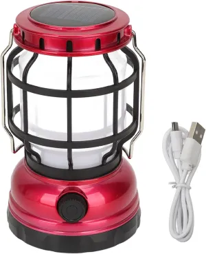Topyond Portable USB and Solar Charging Camping Lantern,Camping Lights With Concealed Portable Handle,Two Charging Methods for Outdoor(Red)