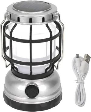 Topyond Portable USB and Solar Charging Camping Lantern,Camping Lights With Concealed Portable Handle,Two Charging Methods for Outdoor(Sliver)