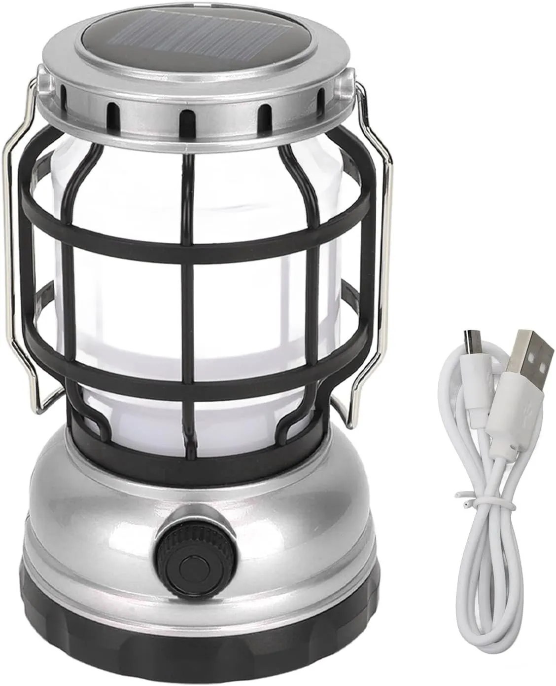 Topyond Portable USB and Solar Charging Camping Lantern,Camping Lights With Concealed Portable Handle,Two Charging Methods for Outdoor(Sliver)