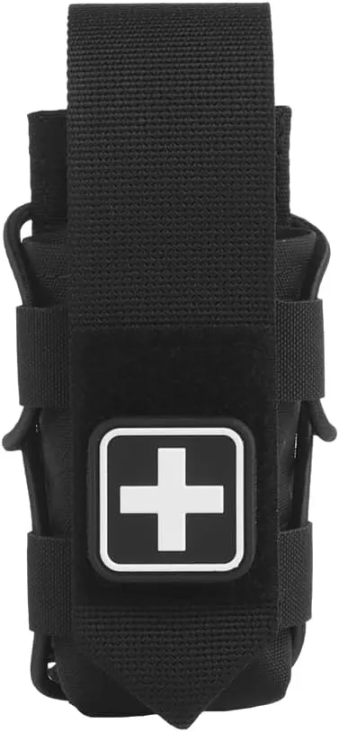 Tourniquet Pouch for SAM XT/CAT/SOF, with Hook Loop Flap for IFAK Quick Pull, or Remove Get Open-Top Elastic Drawstring, Durable Fabric MOLLE Holder Medical Pouch Fit Tactical Vests/Belts/Bag