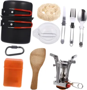 TOYANDONA 1 Set Camping Cooking Kit Portable Utensils for Hiking Picnic Multi Function Outdoor Cookware with Handle Tube Cover for Safe Use