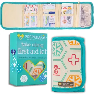 Travel First Aid Kit for Kids - Mini Car, Purse, Backpack, or Diaper Bag 75 Piece Medicine Includes All Essential Medical Supplies TSA-Approved (Teal)