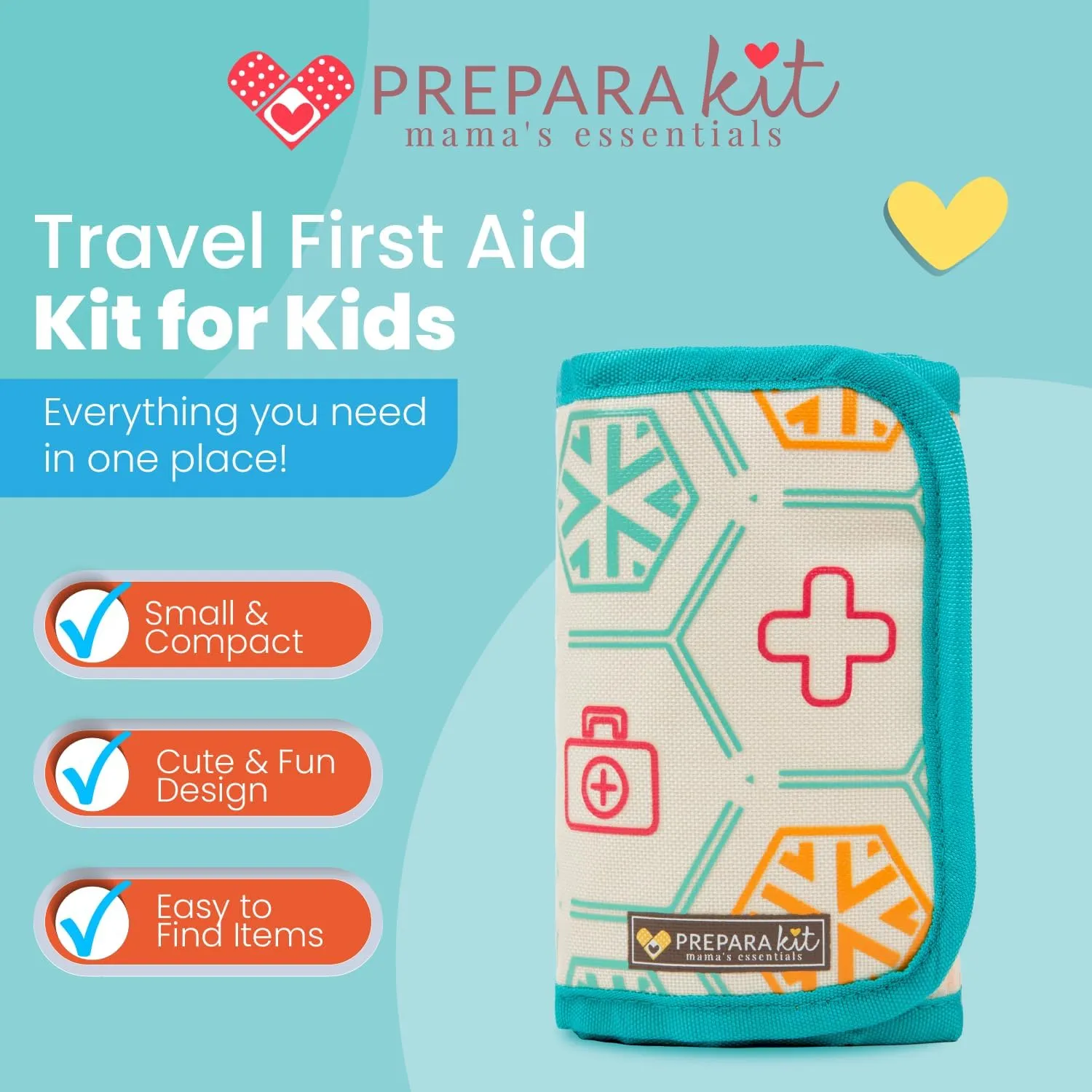 Travel First Aid Kit for Kids - Mini Car, Purse, Backpack, or Diaper Bag 75 Piece Medicine Includes All Essential Medical Supplies TSA-Approved (Teal)