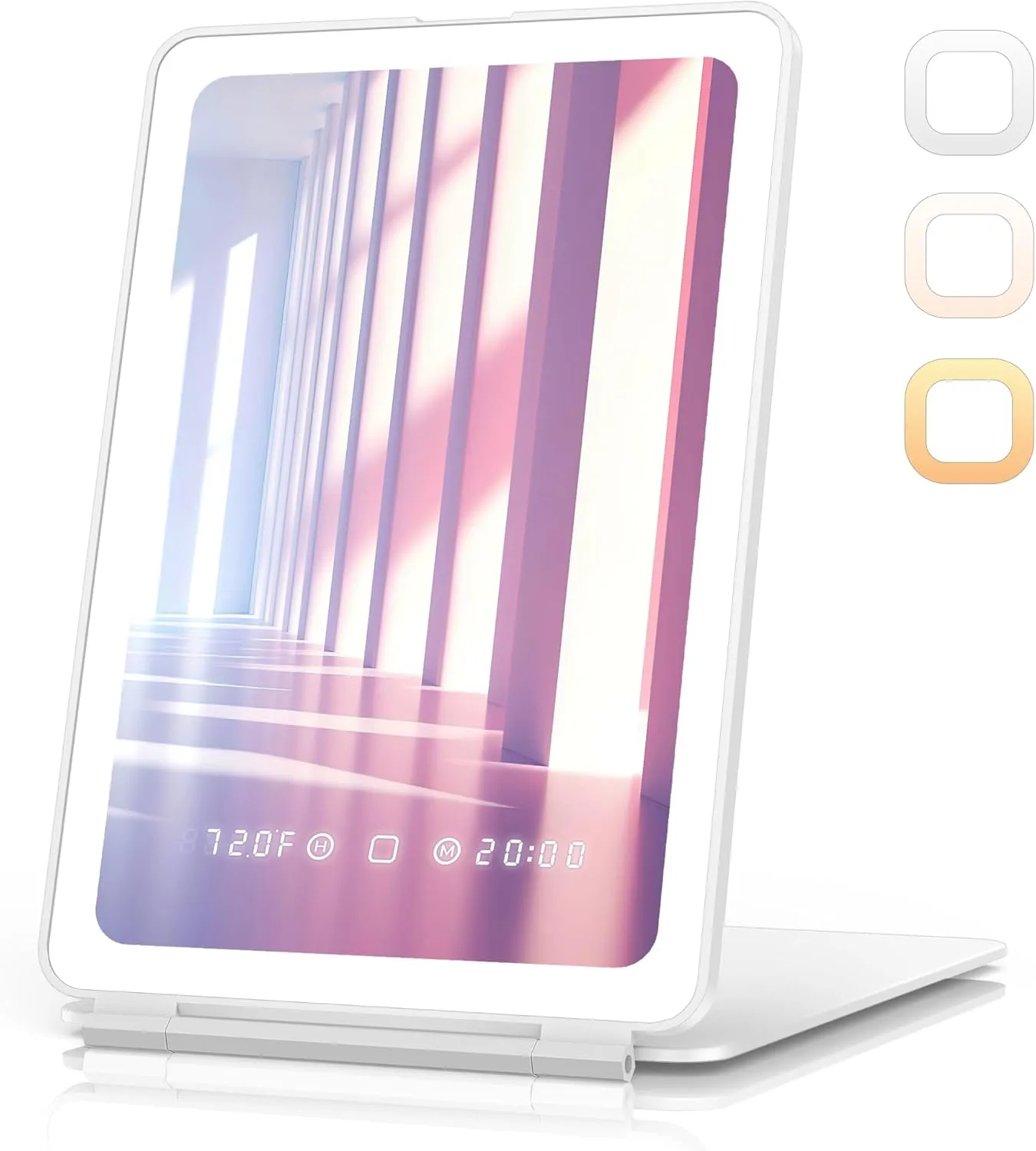 Travel Makeup Mirror with Time & Temperature Display, 2000mAh Rechargeable Battery, 7.5" Portable Foldable Lighted Mirror