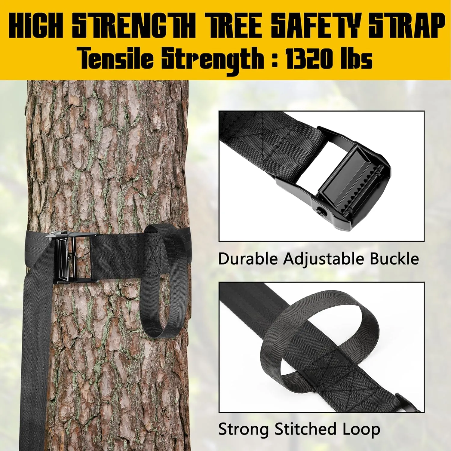Tree Stand Harness Strap Treestand Safety Harness with Locking Carabiner Hook for Hunting