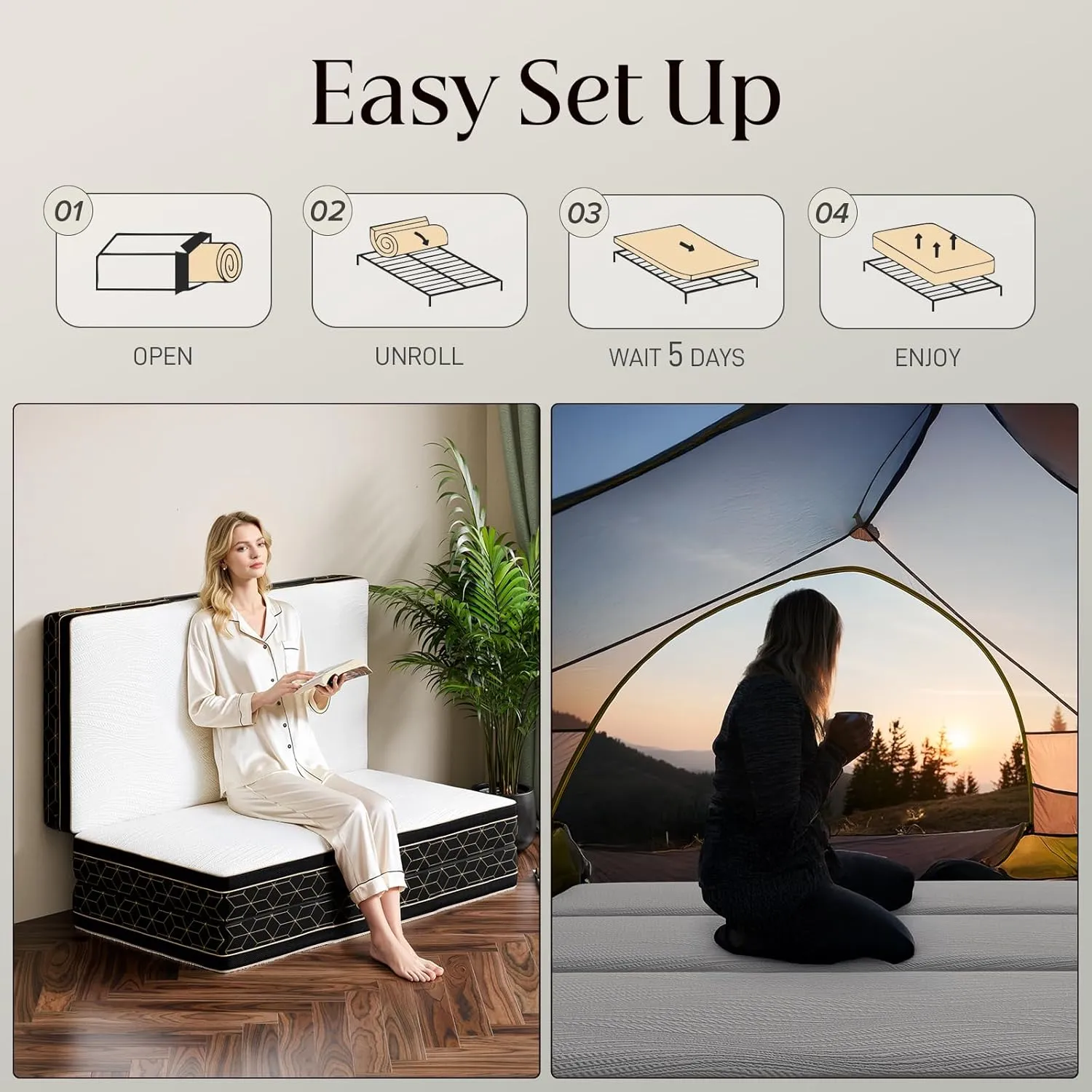 Tri-Fold Memory Foam Mattress Twin - 6 Inch Portable Folding Mattress with Handle & Washable Cover, Floor Bed with Non-Slip Base, Space-Saving for Kids Room, Travel, Guest Bed, Yoga, RV, 75"x38"x6"