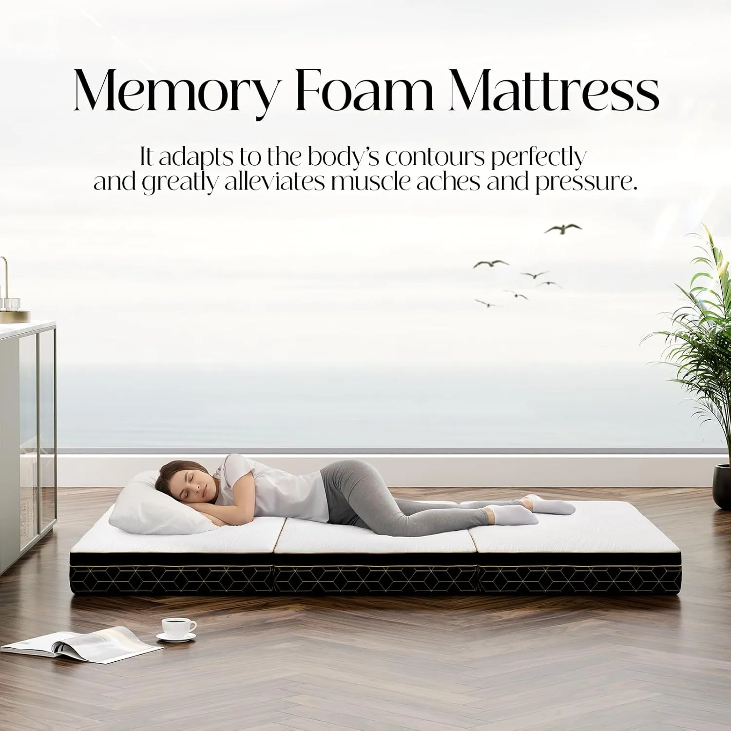 Tri-Fold Memory Foam Mattress Twin - 6 Inch Portable Folding Mattress with Handle & Washable Cover, Floor Bed with Non-Slip Base, Space-Saving for Kids Room, Travel, Guest Bed, Yoga, RV, 75"x38"x6"