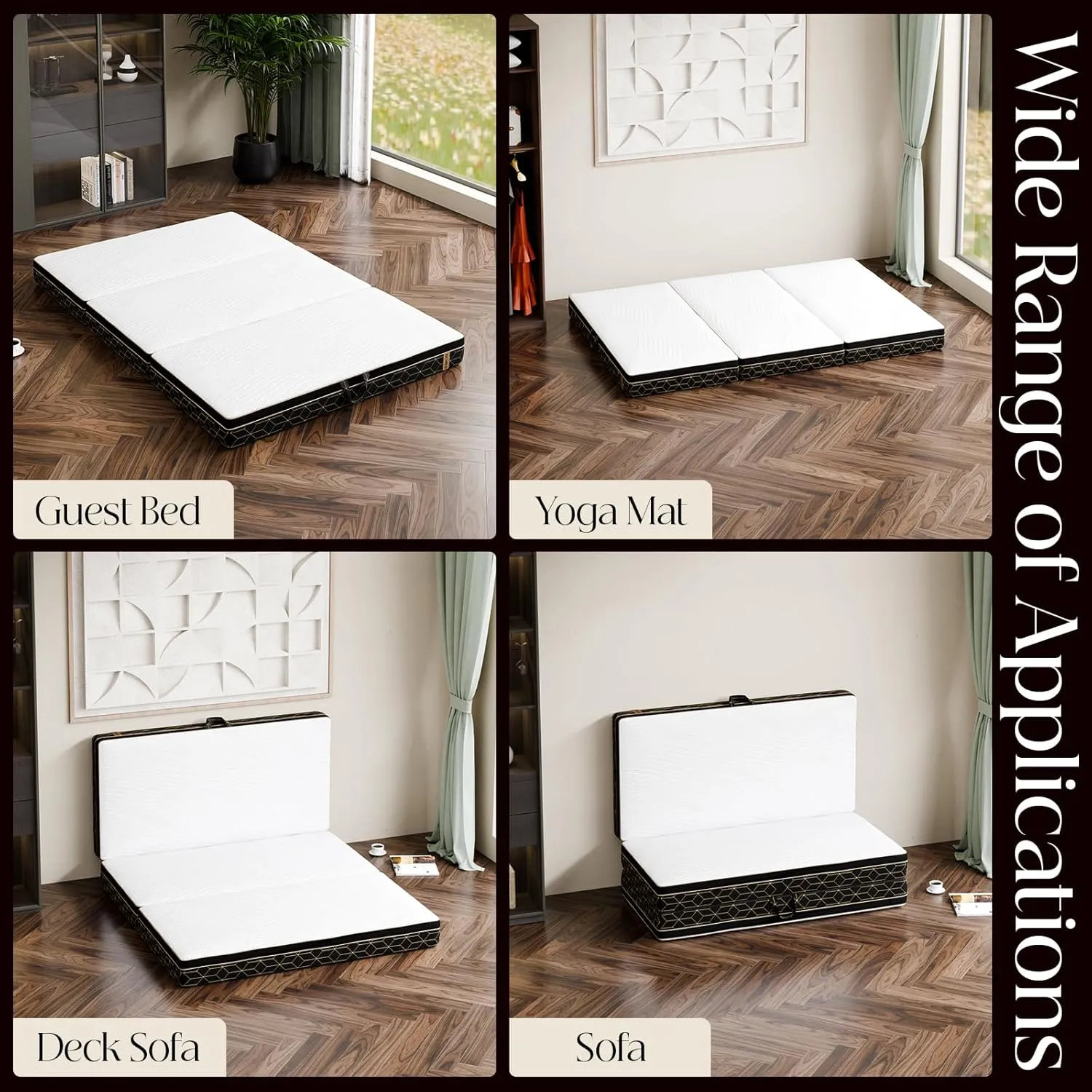 Tri-Fold Memory Foam Mattress Twin - 6 Inch Portable Folding Mattress with Handle & Washable Cover, Floor Bed with Non-Slip Base, Space-Saving for Kids Room, Travel, Guest Bed, Yoga, RV, 75"x38"x6"