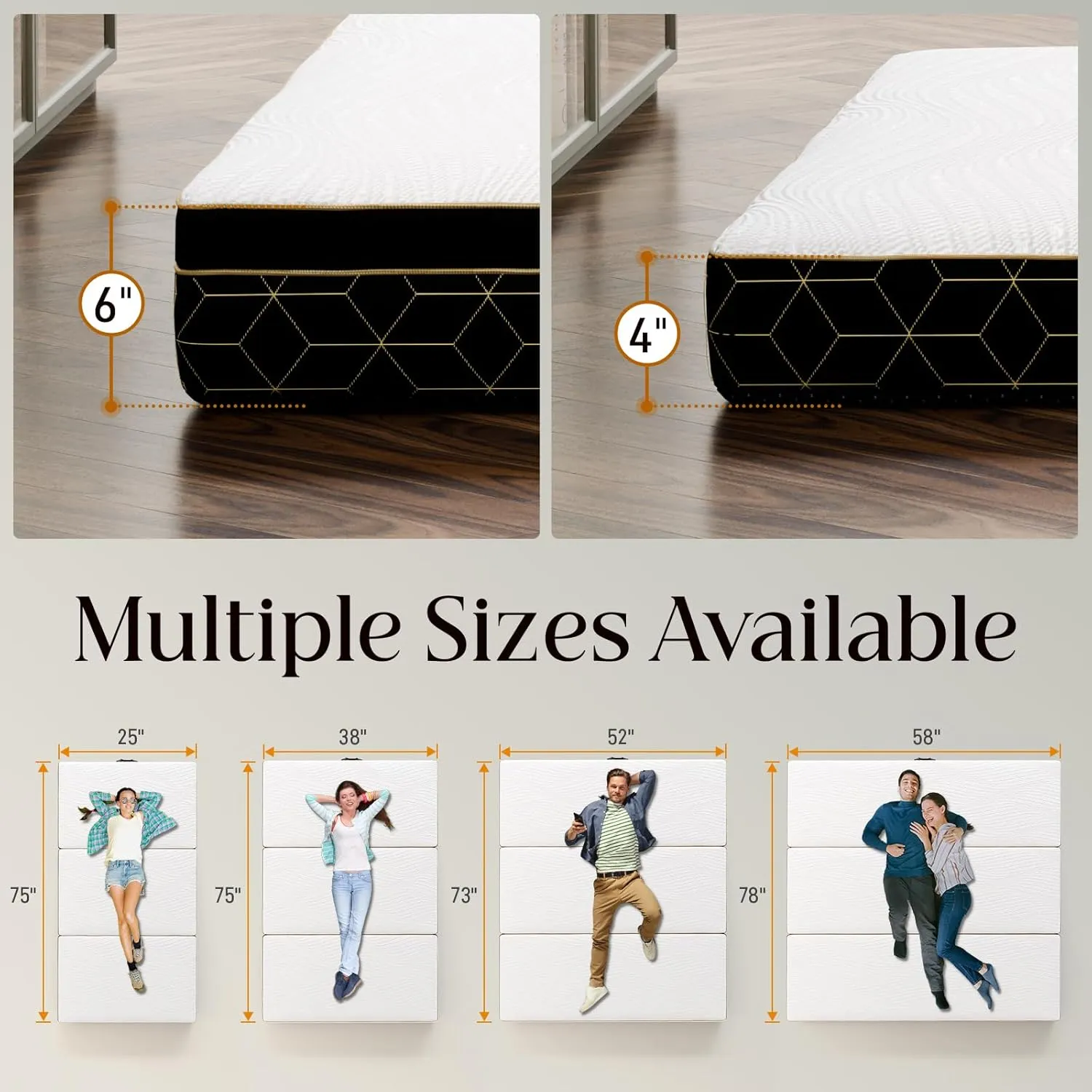 Tri-Fold Memory Foam Mattress Twin - 6 Inch Portable Folding Mattress with Handle & Washable Cover, Floor Bed with Non-Slip Base, Space-Saving for Kids Room, Travel, Guest Bed, Yoga, RV, 75"x38"x6"