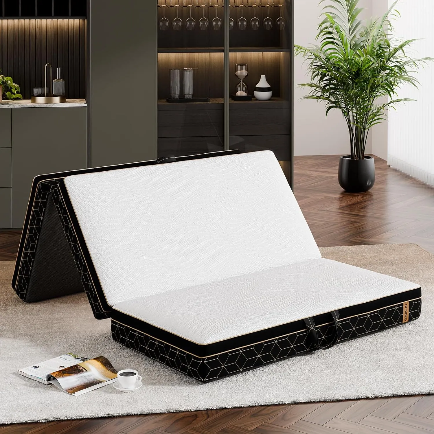 Tri-Fold Memory Foam Mattress Twin - 6 Inch Portable Folding Mattress with Handle & Washable Cover, Floor Bed with Non-Slip Base, Space-Saving for Kids Room, Travel, Guest Bed, Yoga, RV, 75"x38"x6"