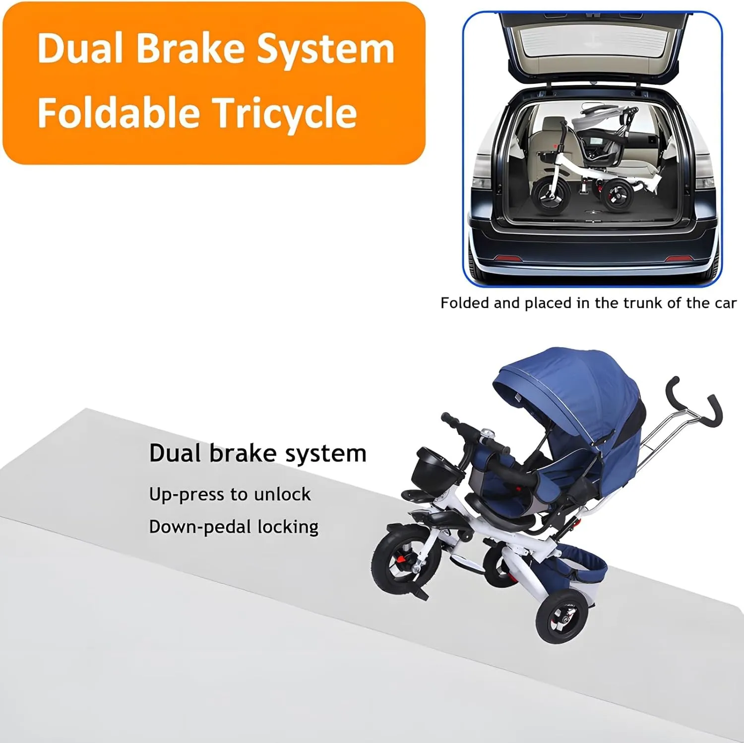 Trike Stroller,4 in 1 Baby Tricycle, Multi-Purpose Bike, Folding steering Tricycle Stroller, Learning Bike With Removable Handrail, Shock Absorbing Design,Push Tricycle for Toddlers 1-6,White k