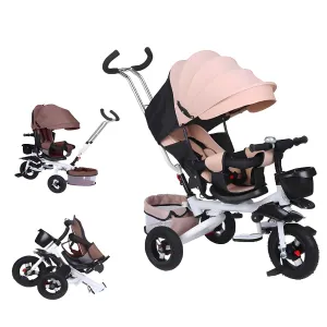 Trike Stroller,4 in 1 Baby Tricycle, Multi-Purpose Bike, Folding steering Tricycle Stroller, Learning Bike With Removable Handrail, Shock Absorbing Design,Push Tricycle for Toddlers 1-6,White k