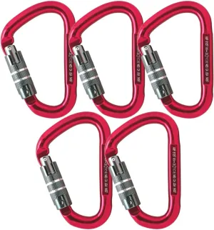 Triple Locking Carabiner 28KN (5-Pack) - Fusion Climb Eureka - Professional Rock Climbing Carabiner - Aluminum Triact Locking Carabiner for Climbing, Rappelling, Pear Shaped - UIAA ANSI Compliant