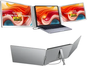 Triple Portable Monitor, FHD 1200P IPS Laptop Monitor Extender Full Function Type-C/HDMI Ports, Foldable Dual Screen Extender for 13.3’’-17.3" Compatible with Windows, Mac