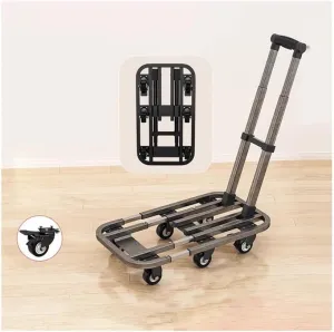 Trolley Cargo Trolley Folding Transporter Household Flatbed Trolley Portable Luggage Express Trolley Small Trailer Trolley Shopping Cart(Gris,Medium)