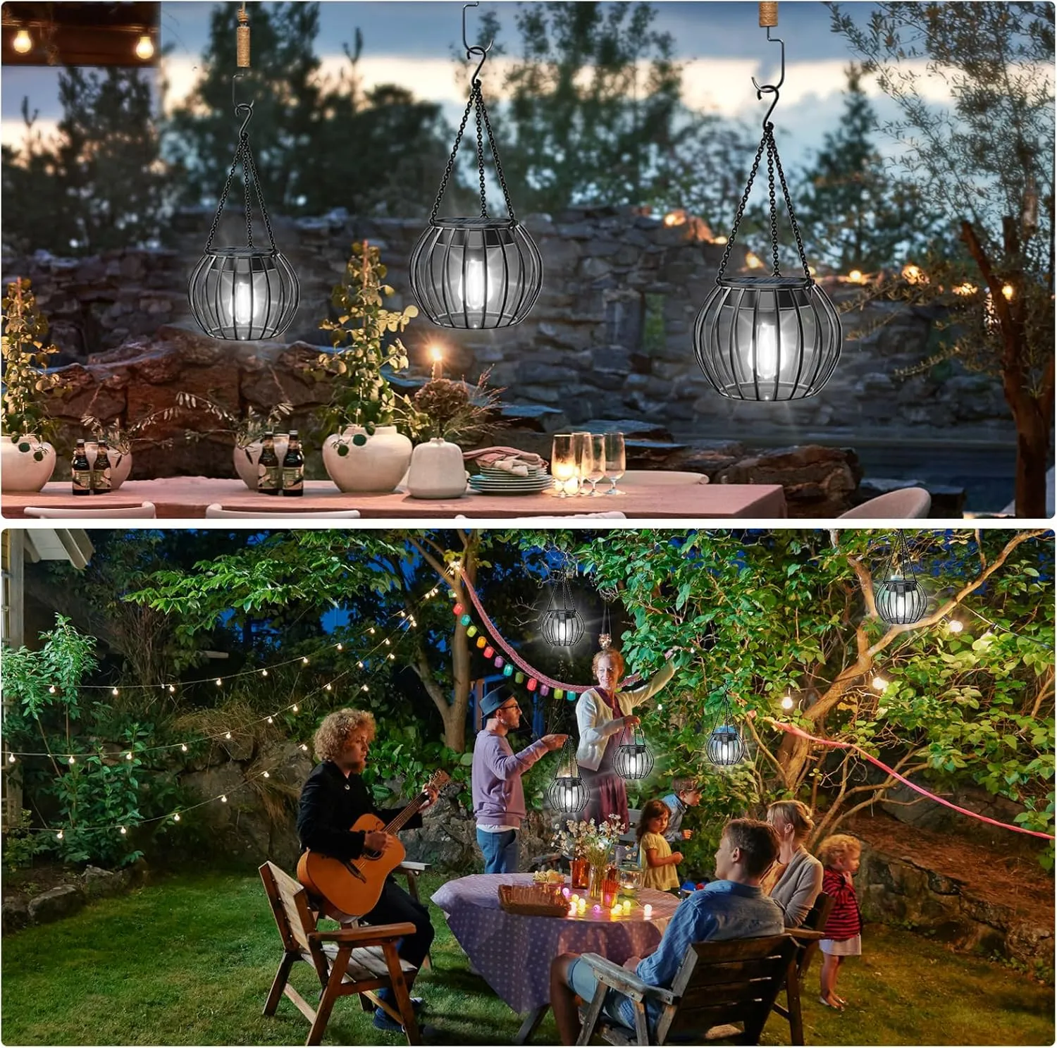 UBright Solar Powered Lights Outdoor Waterproof Hanging Lights for Outside 15" Metal Solar Lanterns Decorative Outdoor Garden Yard Patio Pathway Decor 2 Pack,Cool White