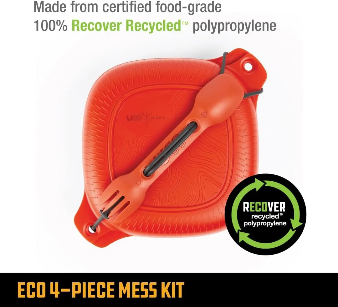 UCO Recycled ECO 5-Piece Camping Mess Kit with Bowl, Plate, Switch Spork Utensil Set