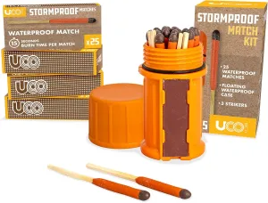 UCO Stormproof, Waterproof & Windproof Match Kit with 4 Packs of Refill Matches