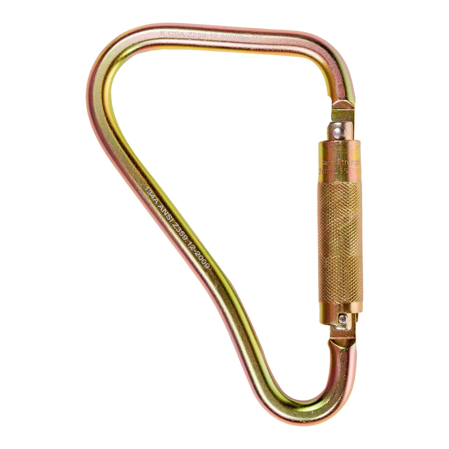 UFC408120 Quarter Turn Locking Steel Carabiner with 2” Gate Opening, ANSI Compliant, Large, Yellow Chromate