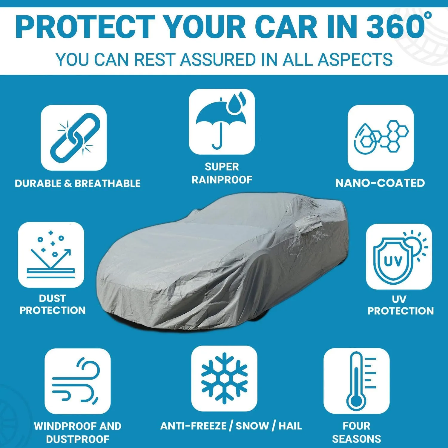 Ultimate Protection Car Cover with Soft Inner Cotton All Weather Waterproof Snow Rain Sun UV Resistant for 2006-2025 Jeep Compass - (S3) - Gray