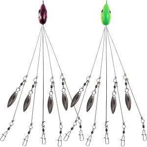 Ultralight Alabama Rig Bass Lures - 2-Pack Multi-Lure Willow Blade Rig, Stainless Steel Build, Real 3D Fish Eyes, Ideal for Saltwater