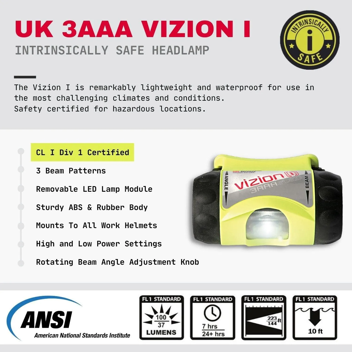 Underwater Kinetics - 17007 UK3AAA Vizion eLED Waterproof Headlamp, Rubber Strap/Yellow