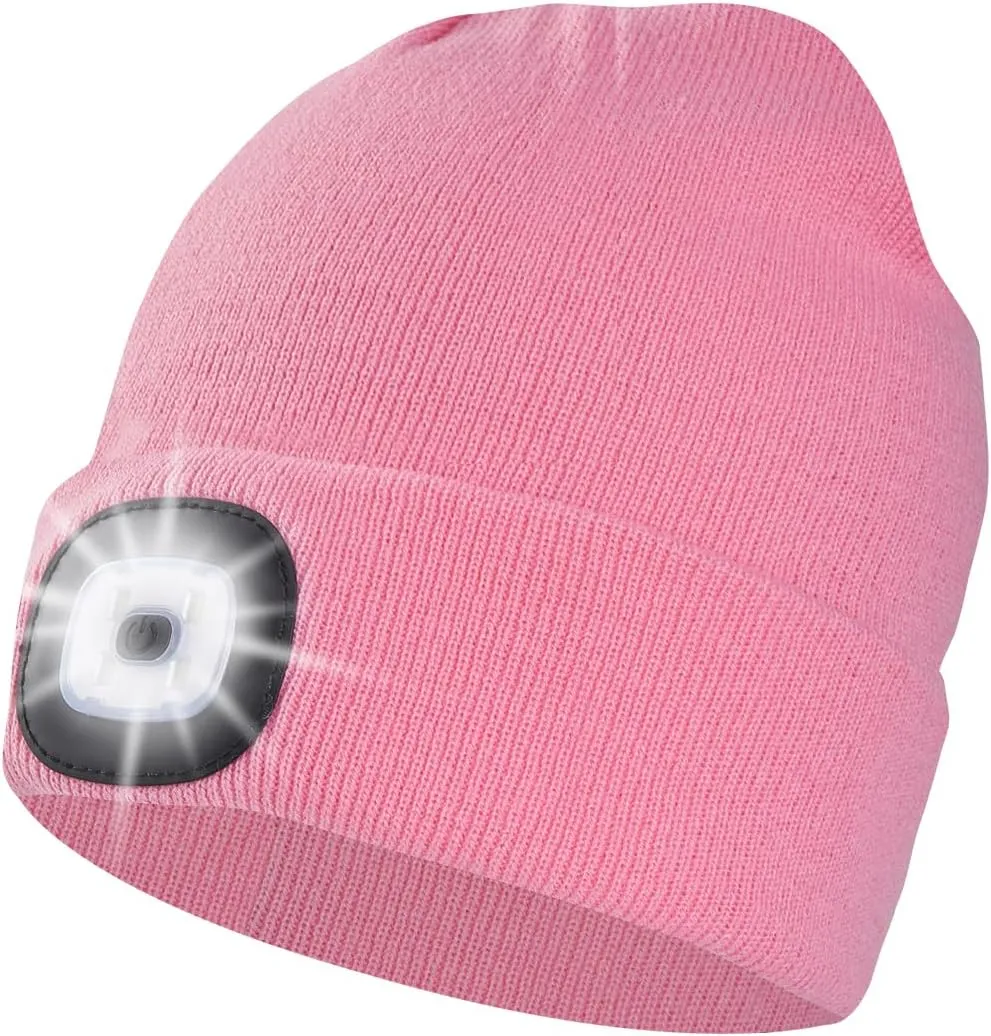 Unisex Beanie Hat with Light, USB Rechargeable LED Headlamp Cap Warm Knit Hats for Winter Safety，Gifts for Men Women Dad
