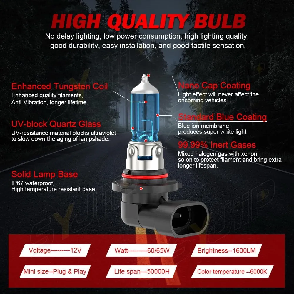 Upgraded Halogen Headlight Bulbs Compatible For Cadillac SRX 2010 2011 2012 2013 2014 2015 2016, 9005 H11 High Low Beam Halogen Lights, 6000K White 55W 12V, 300% Brightness, Plug n Play, 4-Pack