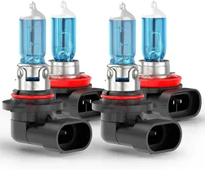 Upgraded Halogen Headlight Bulbs Compatible For Cadillac SRX 2010 2011 2012 2013 2014 2015 2016, 9005 H11 High Low Beam Halogen Lights, 6000K White 55W 12V, 300% Brightness, Plug n Play, 4-Pack