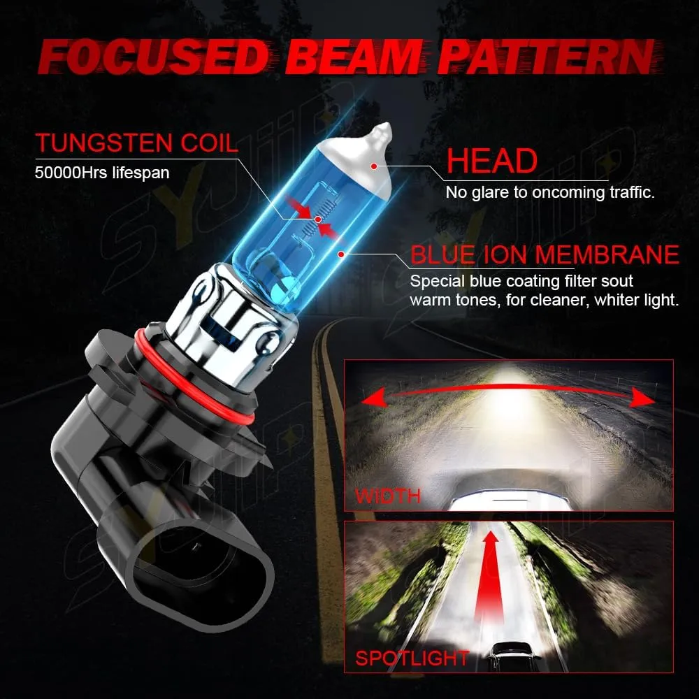 Upgraded Halogen Headlight Bulbs Compatible For Cadillac SRX 2010 2011 2012 2013 2014 2015 2016, 9005 H11 High Low Beam Halogen Lights, 6000K White 55W 12V, 300% Brightness, Plug n Play, 4-Pack