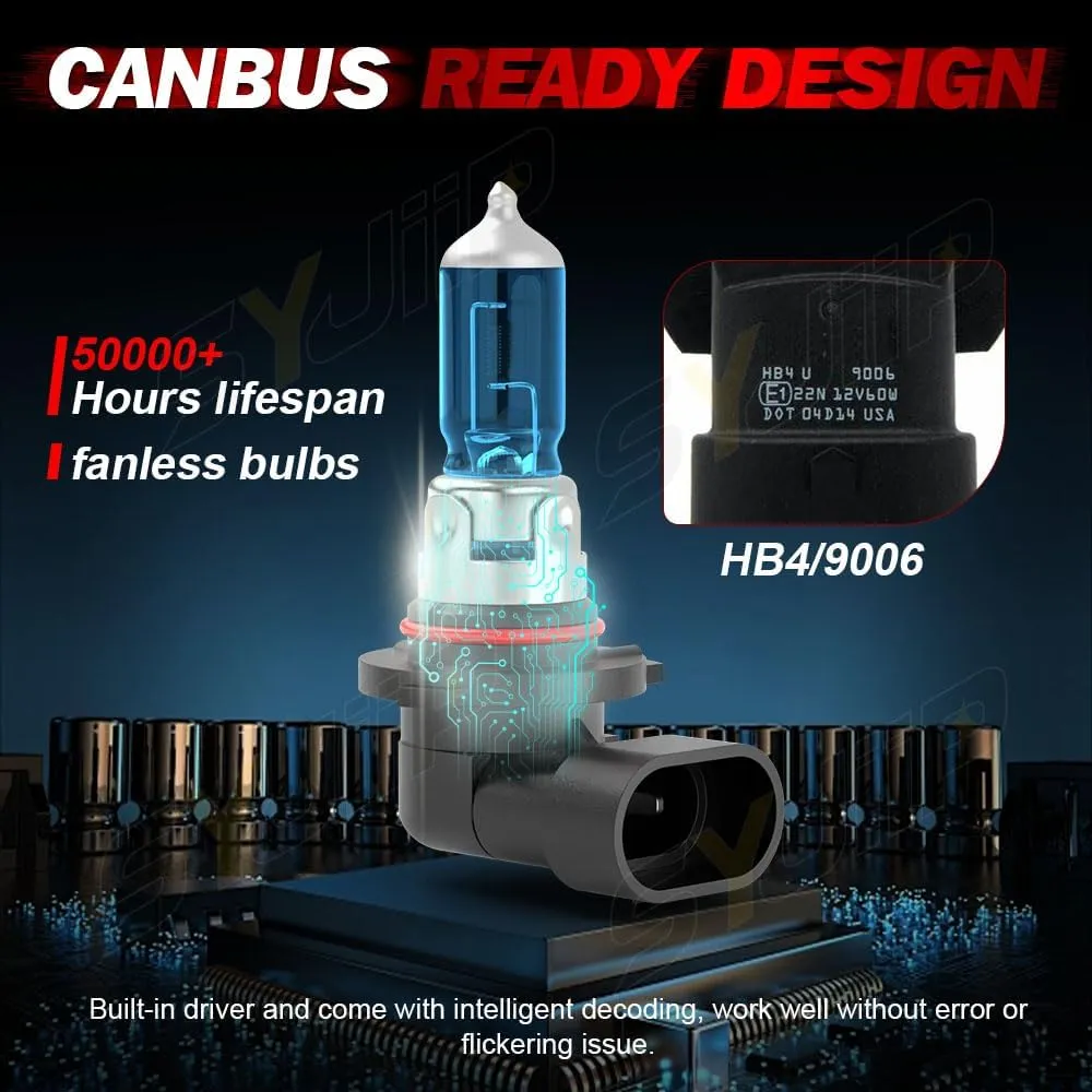 Upgraded Halogen Headlight Bulbs for Dodge Journey 2009 2010 2011 2012 2013 2014 2015 2016 2017 2018 2019, 9005 High Beam 9006 Low Beam, 6000K White, 300% Brightness, 55W, Plug N Play, Pack of 4