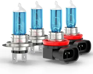 Upgraded Halogen Headlight Bulbs for Ford Fusion 2006 2007 2008 2009 2010 2011 2012 2013 2014 2015 2016 2017 2018, H7 H11 High Low Beam Headlamp Lights, 6000k White Bright, 300% Brightness, 4-Pack