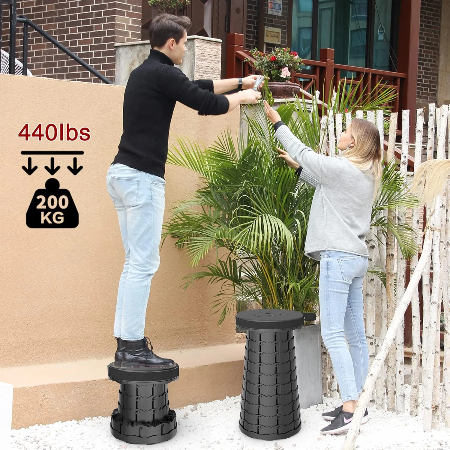 Upgraded Telescoping Stool Collapsible Stool with Seat Cushion & Bag, Retractable Folding Camping Stool for Adults Max Load 500lbs More Sturdy Lightweight for Fishing Hiking Gardening (Black-s)