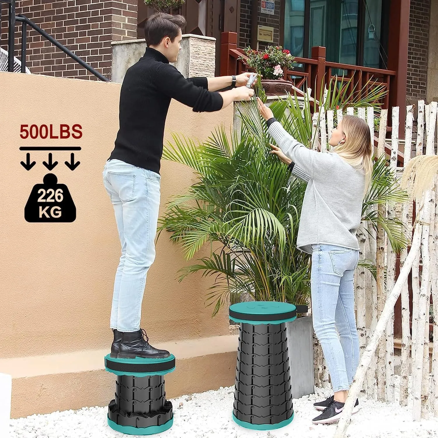 Upgraded Telescoping Stool Collapsible Stool with Seat Cushion & Bag, Retractable Folding Camping Stool for Adults Max Load 500lbs More Sturdy Lightweight for Fishing Hiking Gardening (lake green)