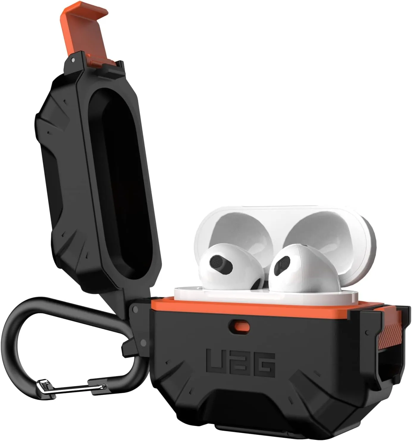 URBAN ARMOR GEAR UAG Designed for AirPod Case Black Orange (3rd Generation, 2021) Durable Protective Soft-Touch Silicone with Detachable Carabiner, Pathfinder