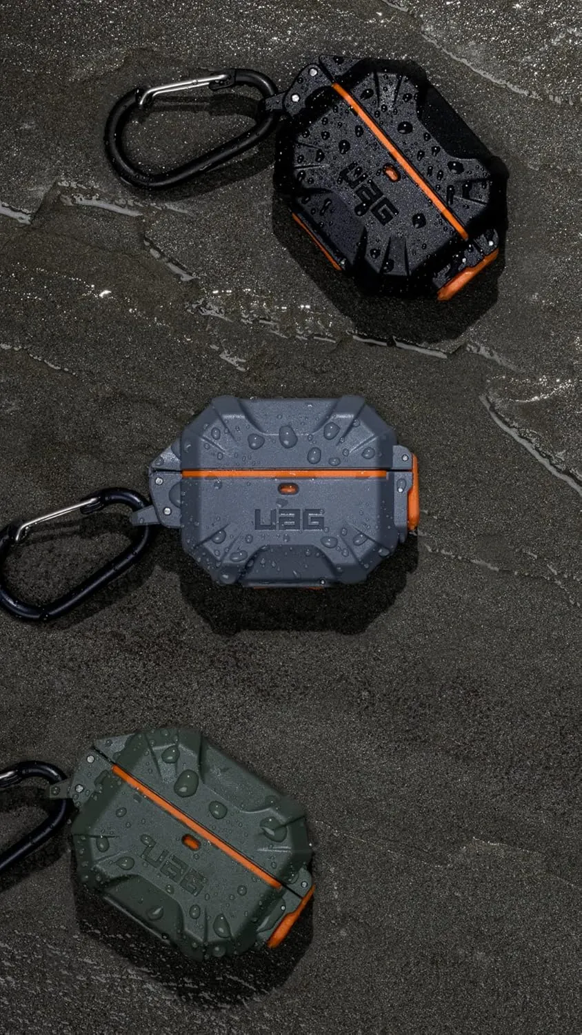 URBAN ARMOR GEAR UAG Designed for AirPod Case Black Orange (3rd Generation, 2021) Durable Protective Soft-Touch Silicone with Detachable Carabiner, Pathfinder