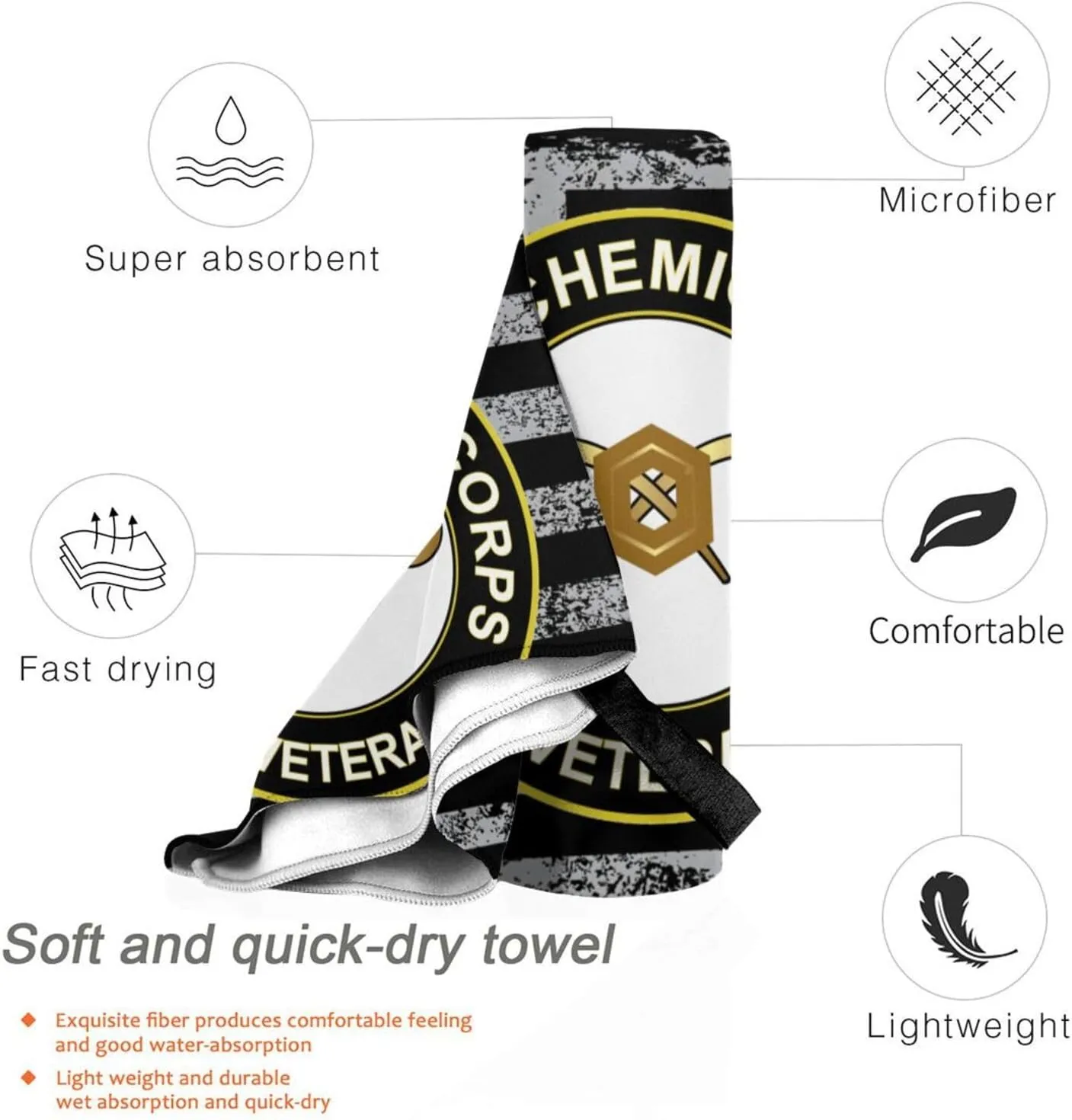 Us Army Chemical Corps Vetera Beach Towel & Bath Towel - Quick Dry, Extra Large, Lightweight, Sand Free - Highly Absorbent Microfiber Towels for Pool, Swimming, Gym, Travel