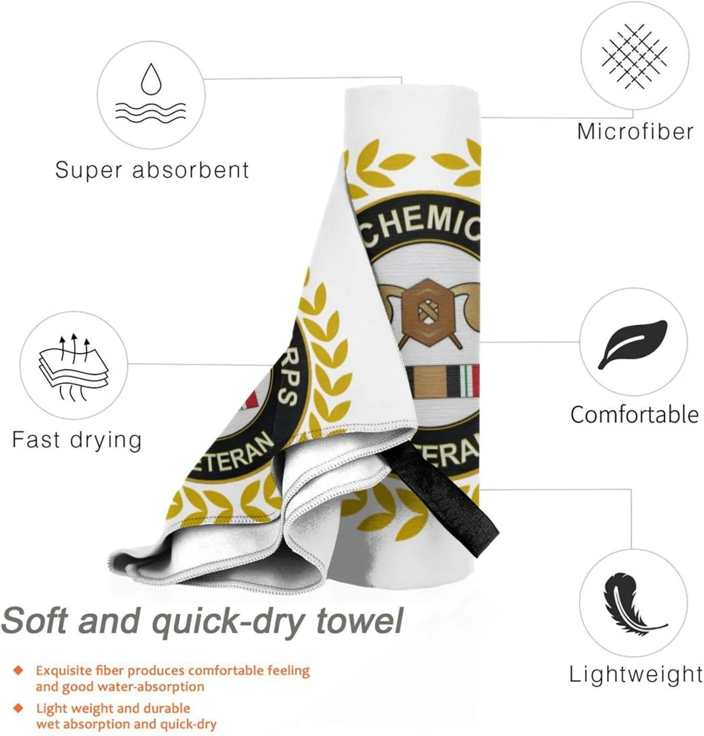 US Army Veteran Chemical Corps Beach Towel & Bath Towel - Quick Dry, Extra Large, Lightweight, Sand Free - Highly Absorbent Microfiber Towels for Pool, Swimming, Gym, Travel