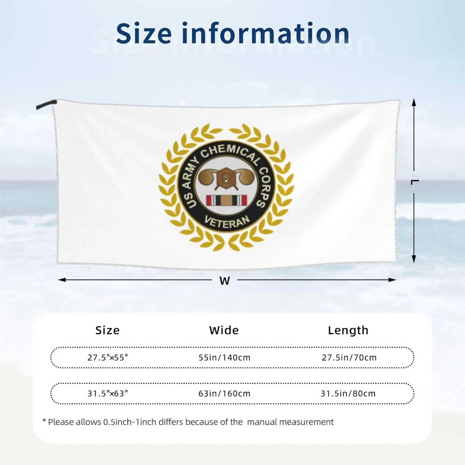 US Army Veteran Chemical Corps Beach Towel & Bath Towel - Quick Dry, Extra Large, Lightweight, Sand Free - Highly Absorbent Microfiber Towels for Pool, Swimming, Gym, Travel