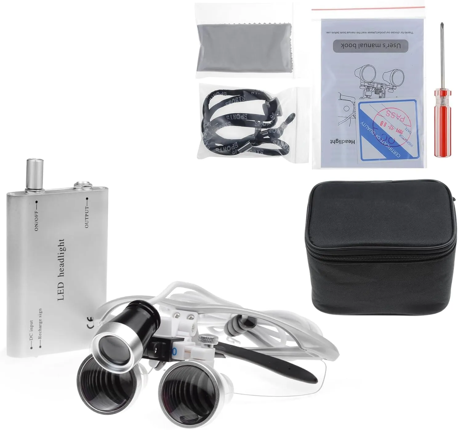 US Stock 3.5x420mm Anti-Fog Binocular Loupes with LED Headlight Headlamp Adjustable Distance Large View Cloth Bag (Silver)