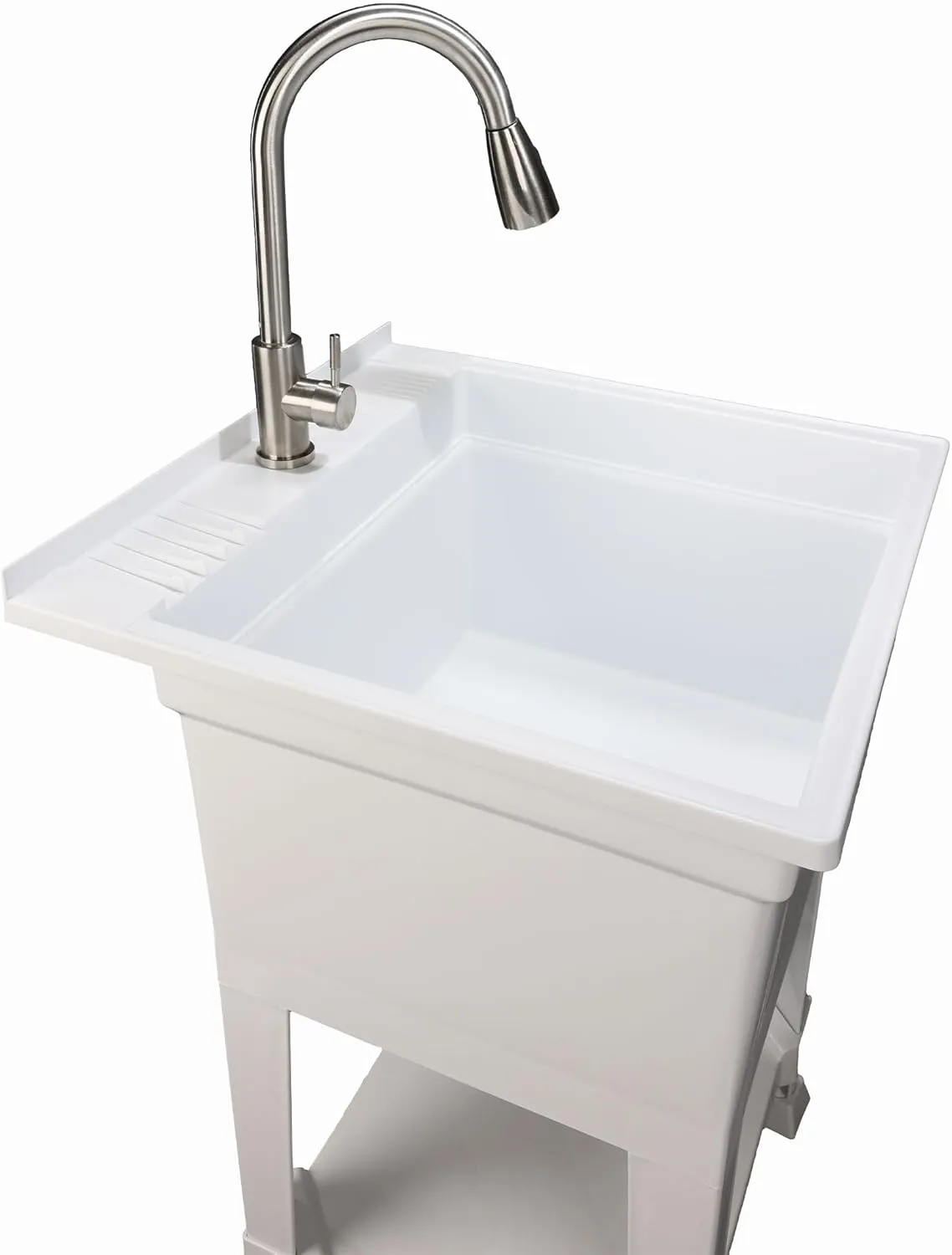 USA-Made Plastic Freestanding 24 in x 24-Inch UtilityTub Heavy Duty Compact Utility Sink Ideal for Workshop, Laundry Room, Garage, Greenhouse, Pet Wash Station (White)