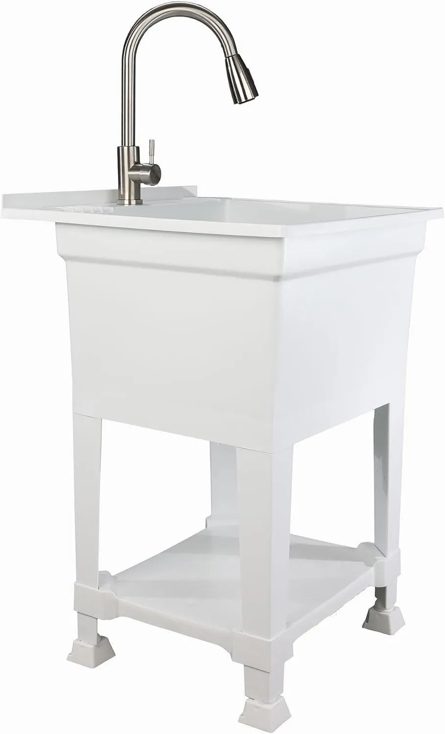 USA-Made Plastic Freestanding 24 in x 24-Inch UtilityTub Heavy Duty Compact Utility Sink Ideal for Workshop, Laundry Room, Garage, Greenhouse, Pet Wash Station (White)