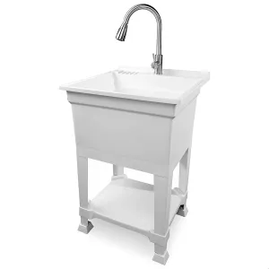 USA-Made Plastic Freestanding 24 in x 24-Inch UtilityTub Heavy Duty Compact Utility Sink Ideal for Workshop, Laundry Room, Garage, Greenhouse, Pet Wash Station (White)