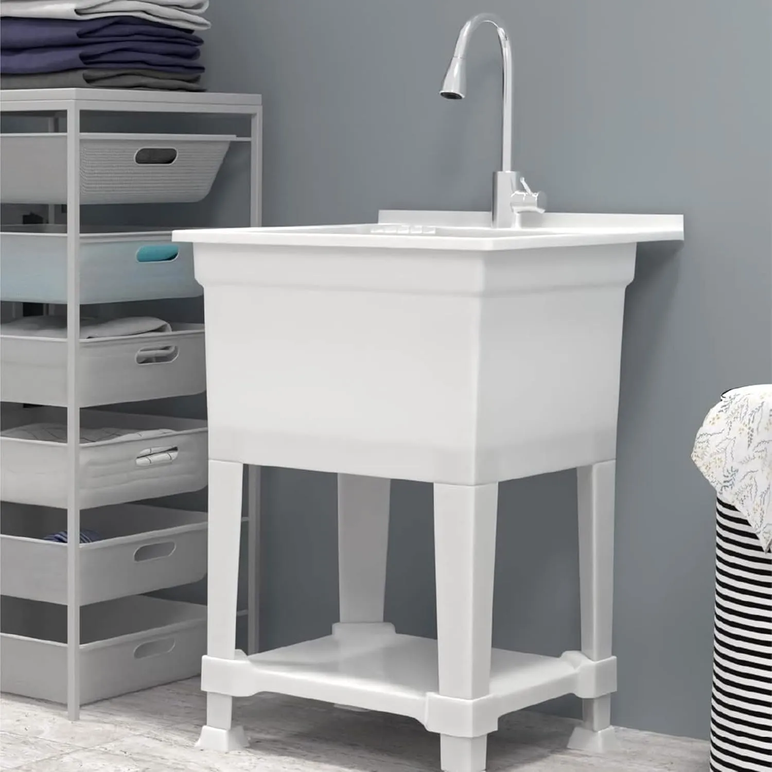USA-Made Plastic Freestanding 24 in x 24-Inch UtilityTub Heavy Duty Compact Utility Sink Ideal for Workshop, Laundry Room, Garage, Greenhouse, Pet Wash Station (White)