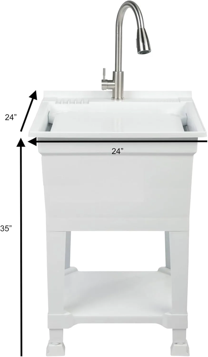USA-Made Plastic Freestanding 24 in x 24-Inch UtilityTub Heavy Duty Compact Utility Sink Ideal for Workshop, Laundry Room, Garage, Greenhouse, Pet Wash Station (White)