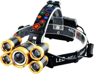 USB Rechargeable Headlamp, LED Work Headlight, 4 Modes 5 LED Waterproof Head Lamp with Telescopic Zoom & Multi-Directional Illumination, for Camping Hiking Hunting