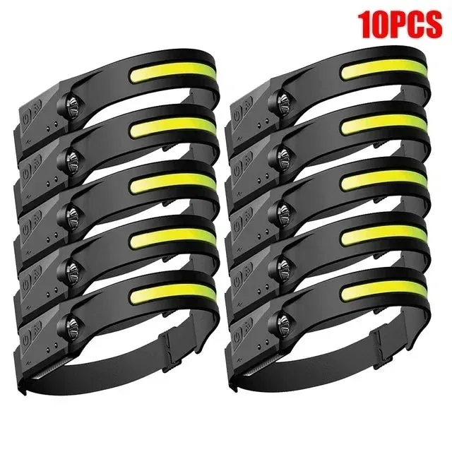 USB Rechargeable LED Headlamp, Sensor Head Torch for Camping, Fishing, Outdoor Activities - Built-in Battery Flashlight