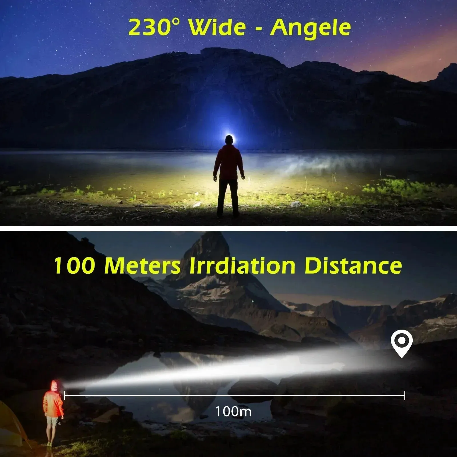 USB Rechargeable LED Headlamp, Sensor Head Torch for Camping, Fishing, Outdoor Activities - Built-in Battery Flashlight