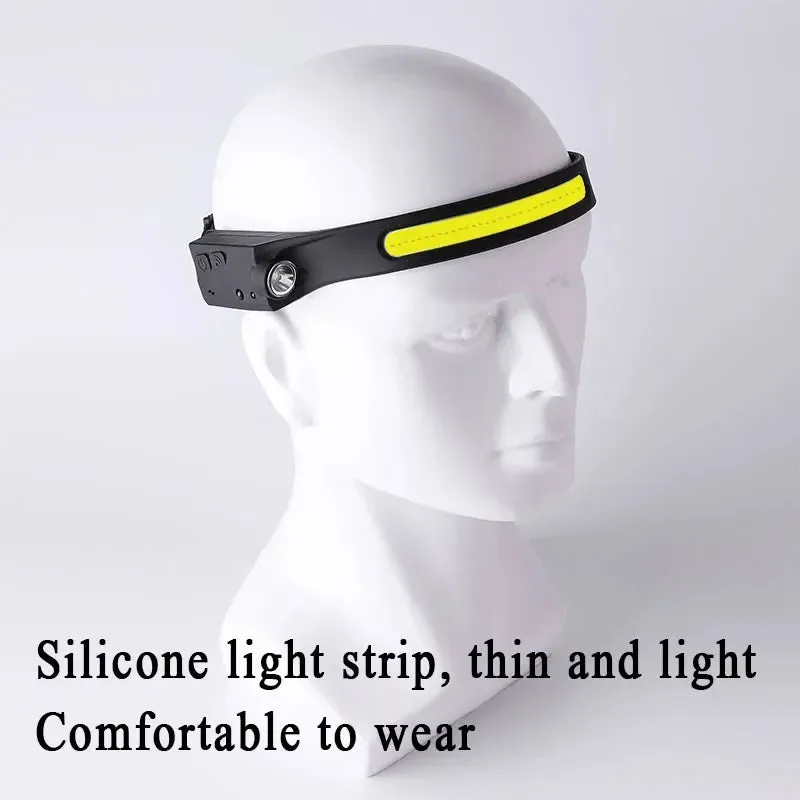 USB Rechargeable LED Headlamp, Sensor Head Torch for Camping, Fishing, Outdoor Activities - Built-in Battery Flashlight